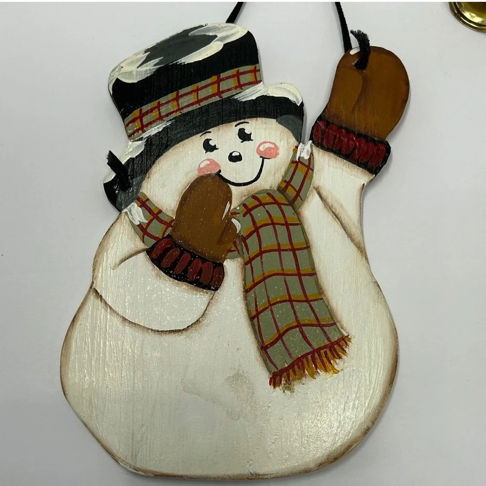 Hand Painted Wooden Christmas Ornaments Snowman‎ Reindeer Set of 4 Winter Cute